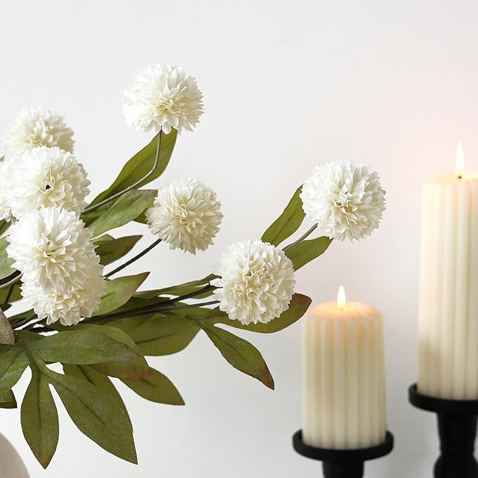 VIERENA 12 Pcs Faux Silk Pompon Mum Artificial Flowers for Vase -27", Bulk Fake Chrysanth Branches with Stems for DIY Bouquet Centerpieces Wedding Fillers Arrangements Shower Decorations (Cream)