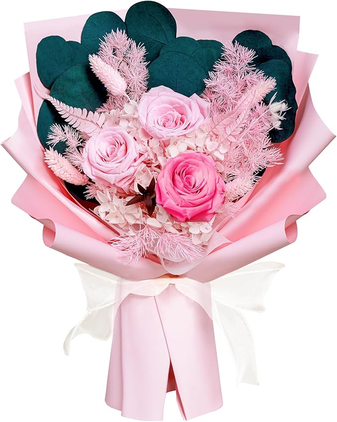 Bonsion Preserved Flowers Gifts for Women, Flower for Delivery, Pink Roses Gifts fo Her, Preserved Roses Bouquets, Birthday Gifts for Grandma, Mothers Day Flowers for Wife