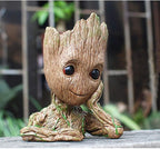 Baby Groot Pen Pot Tree Man Pens Holder or Flower Pot with Drainage Hole Perfect for a Tiny Succulents Plants 6" (Grayish Brown)