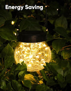 PARTPHONER Solar Lights Outdoor Waterproof 12-Pack, Solar Powered Hanging Lantern Cracked Glass Hanging Globes for Yard Decor Christmas Decoration, Shepherd Hook, Garden Tree Ornaments, Warm White