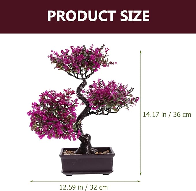 Cabilock Artificial Bonsai Tree, Fake Potted Bonsai Plants Decoration, Desktop Realistic Welcoming Pine Ornament for Home Office Entryway Chests Decor, Red (Purple)