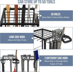Garden Tool Organizer Holds 50 Long-Handled Tools/Rakes/Brooms/Shovles for Garage Organization and Storage, Shed, Outdoor, Lawn, Heavy-Duty Steel, Black, Easy Assembly (Corner Tool Organizer)