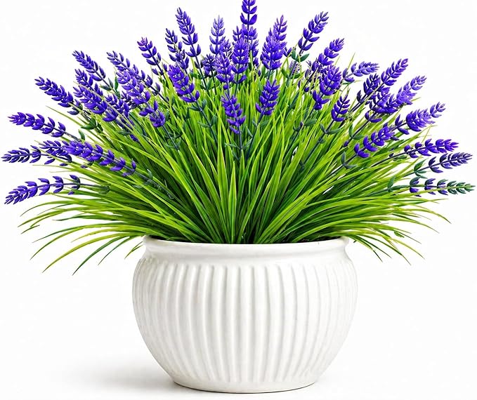 Artificial Flowers for Outdoors, 8 Bundles Faux Silk Spring Flowers for Outside for Planter Front Door Porch Yard Patio Window Box Home Decor (8pcs-Purple)