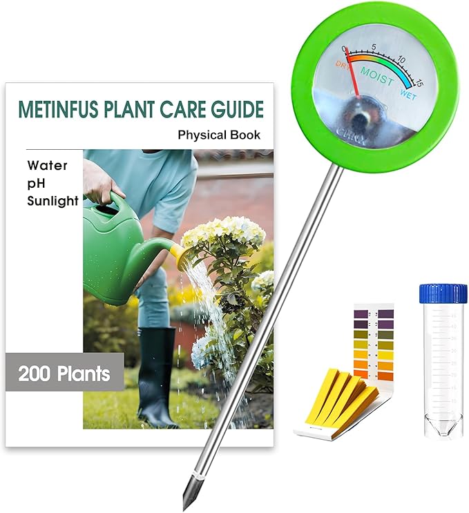 Soil Moisture Meter, Plant Water Monitor, Soil Hygrometer Included 200+ Plants Care Guide, 100 pH Test Strips & Sample Tube, Soil Water Gauge Meter for Garden, Lawn, No Battery Needed (Green)