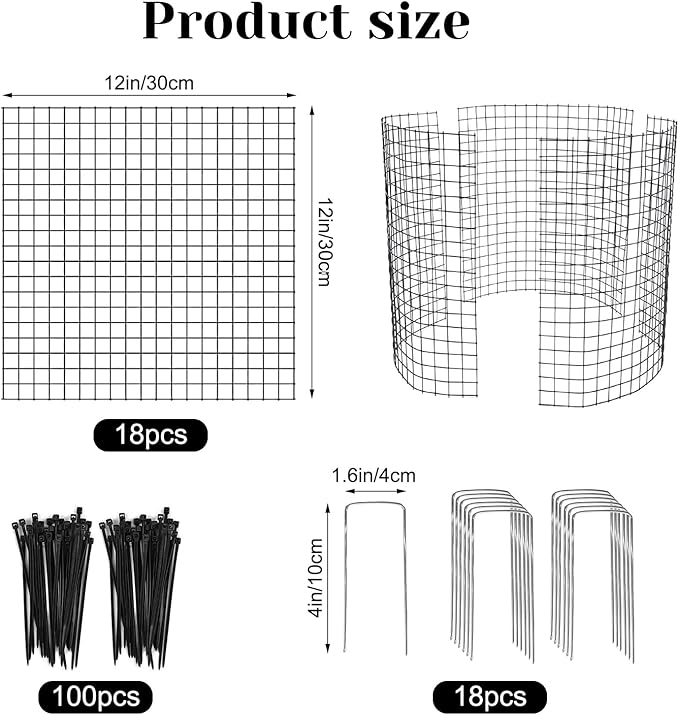 18 PCS Round Plant Protector from Animals, 6Pack 12'' x 12'' Metal Plant Cages，18Pcs Metal Mesh to Keep Animals Out, Garden Protection Bunny Barricades, Wire Plant Protectors for Rabbits Chicken Duck
