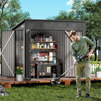 COMHOMA Shed Outdoor Storage Shed Metal,Lockable Doors Tool Sheds with Sloping Roof,Steel Garden Shed with Air Vent for Backyard,Patio,Lawn,Poolside(Grey,8'*4')