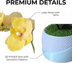 Artificial Orchid with 3D Printed Vase, Lifelike Fake Phalaenopsis Orchid Flowers, Realistic Silk Orchids for Home Decor Living Room (Yellow)