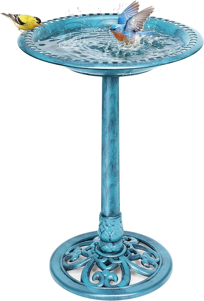 VIVOHOME Bird Bath for Outside, Polyresin Pedestal Bird Baths for Outdoor, Garden, 28 Inch Height Weather-Resistant Birdbaths with 20" Bowl, Blue