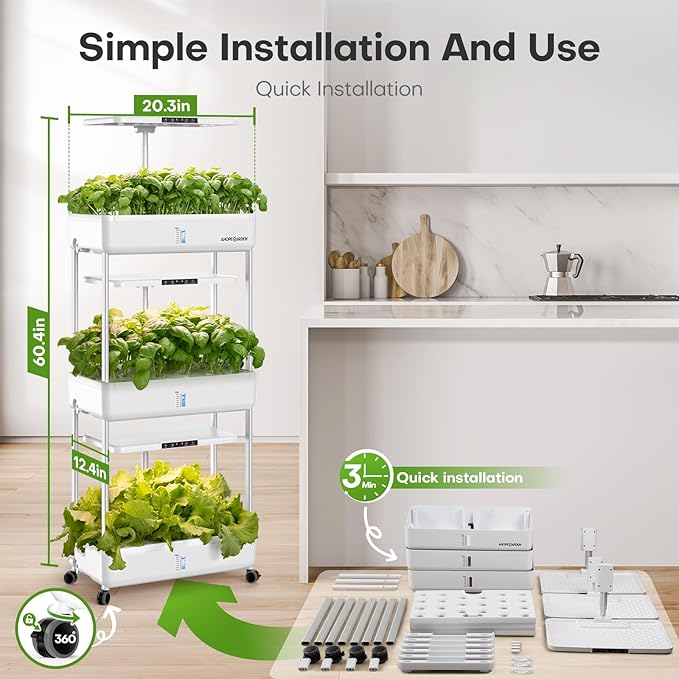 Ahopegarden Indoor Garden Hydroponics Growing System Kit: 66 Pods Plant Herb Garden Germination Kit with LED Grow Light, 30L Large Capacity Kitchen Hydroponics Planter Grower for Vegetable Fruit
