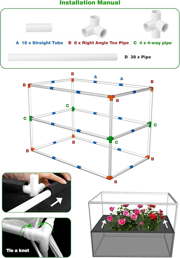 UNIFAMILY 4X2.6X1.3FT Fabric Raised Garden Bed Kit, Breathable Raised Garden Bed with Cover, Garden Beds Outdoor with Plant Protection Mesh Netting for Vegetable, Flower, Herbs and Strawberry