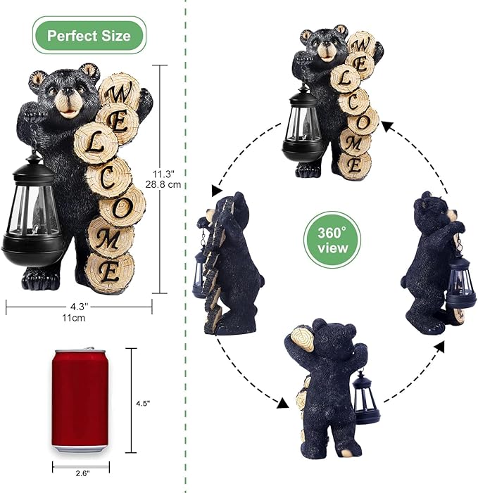 Qeeman Solar Bear Garden Statue: Weatherproof Resin Figurine with Warm Glow Lantern - Outdoor Decor for Yard Pathway Patio Porch Balcony - Gifts for Mom Grandma Bear Lovers