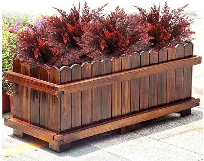 Artificial Fern Plants, Fake Shrubs Faux Boston Grass Plastic Leaves Greenery Bushes Home Garden Kitchen Party Decor Outdoor Indoor Office Yard Verandah Planter Filler DIY Decoration Red 4 Pack