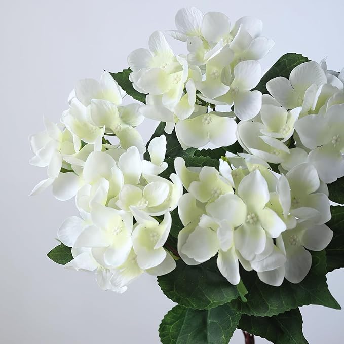FOTEEWL 16 Bundles Artificial Hydrangea Flowers for Outdoor Decor, Realistic Faux Silk Bouquets Sun-Resistant Fake Plants for Front Door Balcony Farmhouse Garden Home Spring Summer Decor (White)