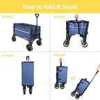 ROSONG Collapsible Wagon Cart with Wheels Foldable - Folding Utility Heavy Duty Wagons Carts for Grocery Sports Garden Shopping Camping Wheelbarrows (Navy Blue, 120L)