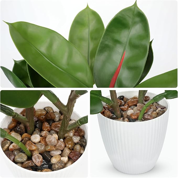 GnFlus Fake Plant Artificial Rubber Tree in White Pot Decor for Home Indoor Tabletop Centerpieces Living Room Bedroom Decoration
