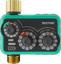 RESTMO 3-Dial Analog Sprinkler Timer with Brass Inlet & Outlet, Mechnical Water Timer for Garden Hose with Manual/Rain Delay, Automatic Drip Irrigation System, 480 Minutes Max Watering, Easy to Set Up