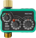 RESTMO 3-Dial Analog Sprinkler Timer with Brass Inlet & Outlet, Mechnical Water Timer for Garden Hose with Manual/Rain Delay, Automatic Drip Irrigation System, 480 Minutes Max Watering, Easy to Set Up