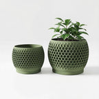 Plant Pots, Modern 3D Printed Honeycomb Planters for Indoor Plants, 4.7/6 Inch Military Green Decorative Flower Pot for Office Desktop, Bookshelf & Home Decor, Lightweight & Durable.