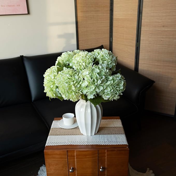 DUYONE 4PCS Artificial Flowers Large Hydrangeas Flowers Latex Bouquet for Wedding Bridal Office Home Party Decoration (4Pcs Light Green)
