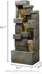 41.7" Outdoor Water Fountains 3 Tier Modern Floor-Standing Fountain with LED Lights and Pump Outdoor Rock Waterfall Fountain for Garden, Yard, Porch, Patio, Home Decor, Yellow