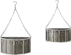 SOFE Farmhouse Galvanized Metal Hanging Planter Basket Set of 2, Unique Hanging Plant Pot Indoor Outdoor, 14 Inch/12inch Flower Pots Holder with Chain Hook, Home Garden Patio Decor