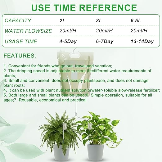 6.5L Plant Self Watering Bag,Automatic Plant Waterer-Dual Water Tube Design, Smart Timer Indoor Plant Watering System, Self-Watering System for Indoor Plants, Auto Watering for Plants