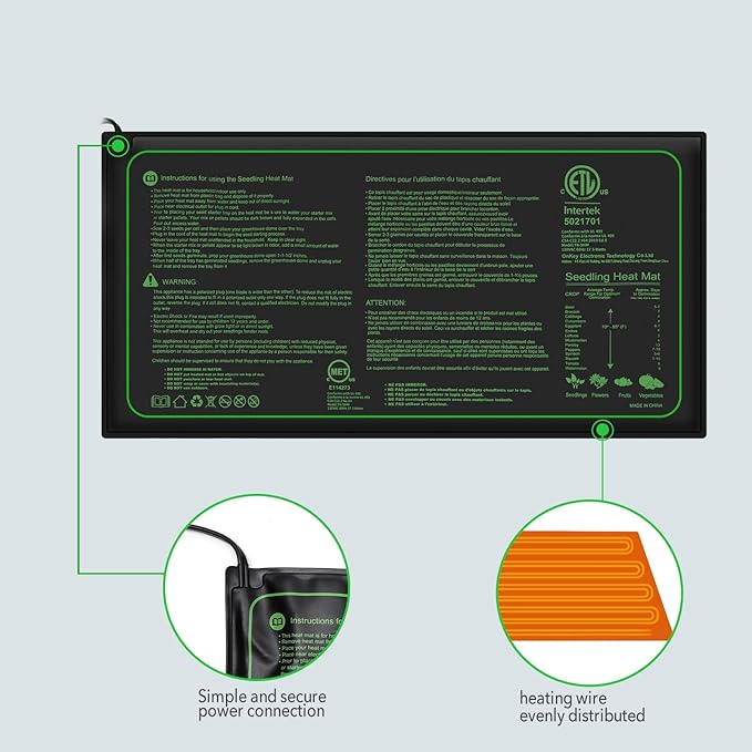 2PK Seedling Heat Mat with ETL Listed,Warm Hydroponic Heating Pad for Seed Starting,Indoor Gardening,Brewing and Greenhouses,Durable Waterproof Black Plant Heat Mat Works with 20"x10" Gardening Tray