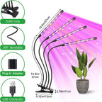 4 Head LED Plant Grow Light, Full Spectrum Clip on Plant Growing Light with Red, Blue, Yellow Beads, 10 Brightness Levels, 3 Light Modes, 3/9/12H Auto Timer,Suitable for Indoor Plants