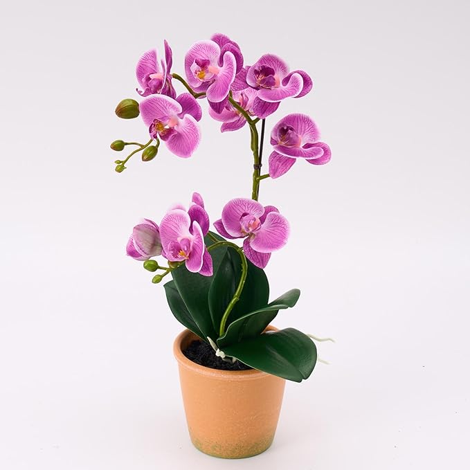 Avoeco Artificial Real Touch Orchid Plant – 15" Faux Phalaenopsis in Pot – Highly Realistic Silk Orchid Flower & Leaf Texture for Home, Office,Shop & Wedding Décor (Fuchsia, 15“)