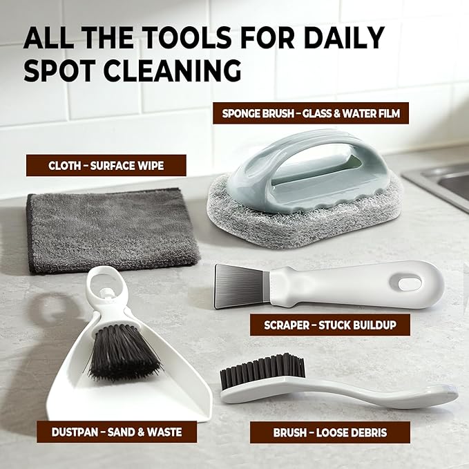 Bearded Dragon Tank Cleaning Kit, Reptile Enclosure Cleaning Tool Set with Mini Dustpan, Brush, Scraper & Cleaning Cloth for Lizard & Gecko Terrarium Maintenance