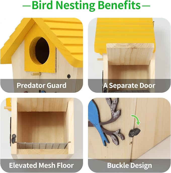 Wooden Bird Houses Bird House for Outside,Yellow Wood Bird House for Outdoors, 1.5" Entrance Hole Bird Houses for Garden Blue Bird Hummingbird Wren Cardinal Swallow Sparrow Finch