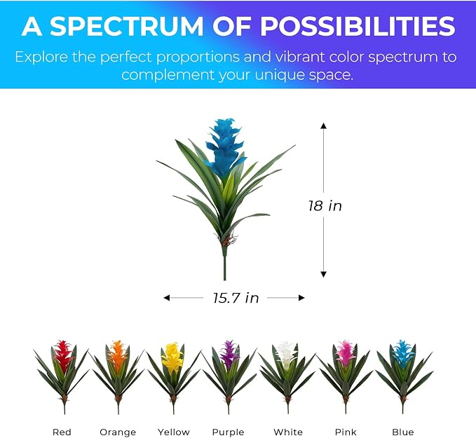 2Pcs Artificial Hawaiian Ginger Flower, 18" Fake Bromeliad Plants,Large Real Touch Faux Tropical Flowers, Lifelike Exotic House Plants for Home Office Indoor Decoration (Blue)