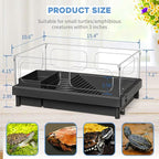MoonOrange Small Turtle Tank, Aquarium, Acrylic Terrarium with Basking Platform, Bottom Drainage, Multi-Function Areas for Turtles, Crabs, Crayfish, Reptiles.(Black)