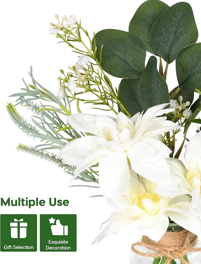 Velener Artificial Flowers with Stems Fake Flowers in Vase with Faux Water, Fake Plants for Home Decor, Office Kitchen Bathroom Farmhouse Living Room Coffee Table Faux Centerpieces for Tables