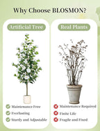 BLOSMON Artificial Trees for Home Decor: Indoor 4.9ft Tall Fake Plants Outdoor Camellia Flowers Tree for Front Porch - Faux White Rose Plant with Pot for Living Room Door Patio Deck Yard