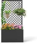 kinbor Planter with Trellis - Metal Planter Boxes Outdoor, Raised Garden Bed with Lattice Trellis for Climbing Plants, Black Flower Boxes Outdoor