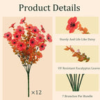 Artificial Mums for Outdoor Fall Decor Flowers, 12 Bundles Fall Decorations for Home Fake Mums Artificial Flowers, Fake Plants for Outdoor Planters UV Resistant for Porch Outside Yard