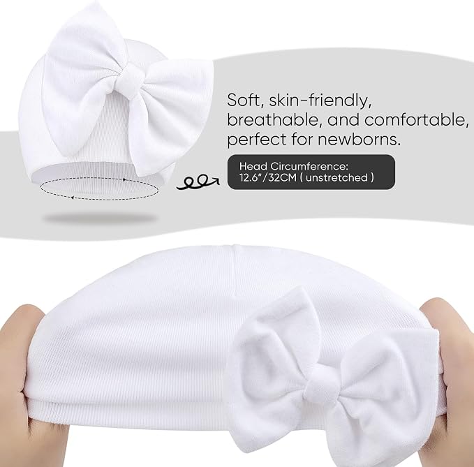 BQUBO Newborn Baby Girls Hats Mittens Set Hospital Hat Beanie Infant Bow Hats Baby Cotton Gloves for 0-6 Months