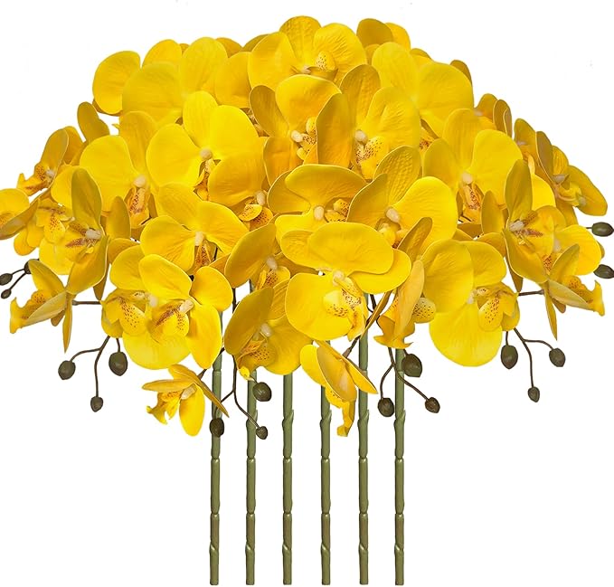FagusHome 32 Inch Artificial Phalaenopsis Flowers 6 Pcs Artificial Orchid Flowers Stem Plants for Home Décor (Yellow)
