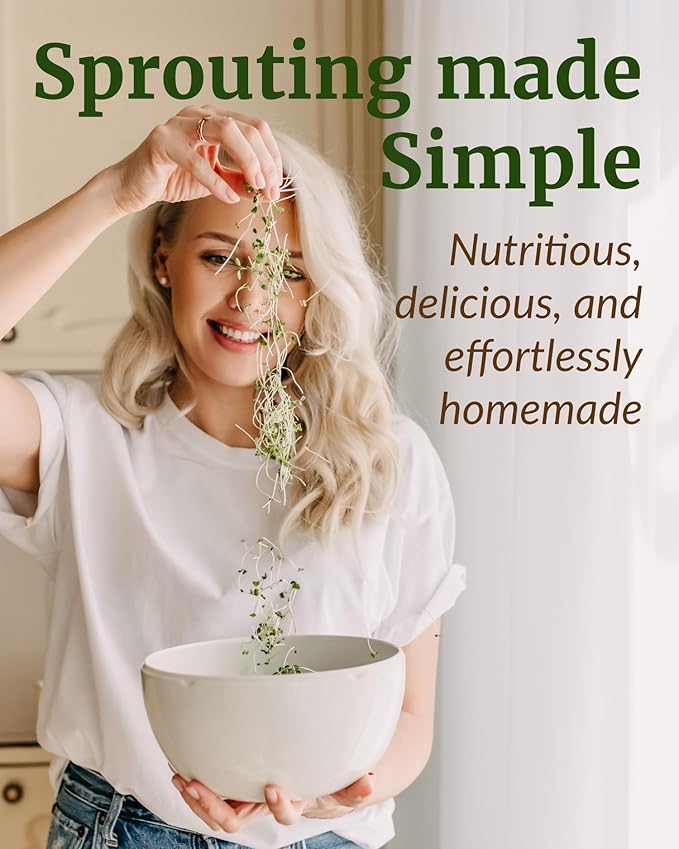 Elementi Sprouting Kit - Set of 2 Sprouting Lids for Wide Mouth Mason Jars, Sprouts Growing Kit for Bean Sprouts (Mushroom)