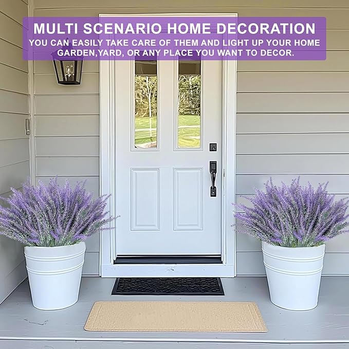 TURNMEON 20 Bundles Artificial Lavender Flowers for Outdoors Summer Decor,UV Resistant No Fade Fake Plants Plastic Faux Plants for Home Window Box Planter Porch Garden Home Cemetery Decor(Gray Purple)