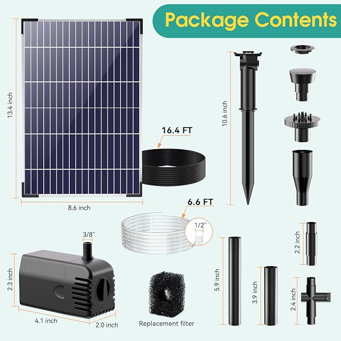Antfraer 12W Solar Fountain Pump, Solar Pond Pump 160GPH Adjustable Flow with 16.5Ft Cord & 6.6Ft Tubing for Ponds, Wildlife Gardens, Bird Baths & DIY Water Features