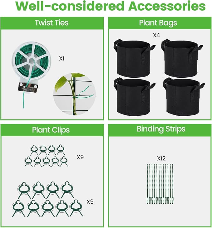 Foldable Cucumber Trellis 64" H x 20" W - 2 Pack, A-Frame Garden Trellis for Raised Bed, with Twist Ties & Plant Bags for Climbing Plants Outdoor