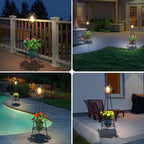 MXwcy 2 Pack Solar Lights Outdoor with Plant Stands, Solar Floor Lamp with LED Edison Bulbs for Garden Yard Pathway Driveway Front/Back Porch Decoration