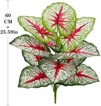 Artificial Caladium Plant with Red and Green Leaves, Red Leaf Artificial Plants Decoration Simulated Bonsai Potted Decor Home Room Party Wedding Office Floor (White(No Flowerpot), 60cm)