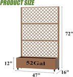 Casaphoria Metal Raised Garden Bed with Trellis and Wheels, 72"x47"x16" Arched Planter Box for Climbing Plants, Vegetables & Vines, Features Drainage Holes and Privacy Screen, Brown-Rhombus