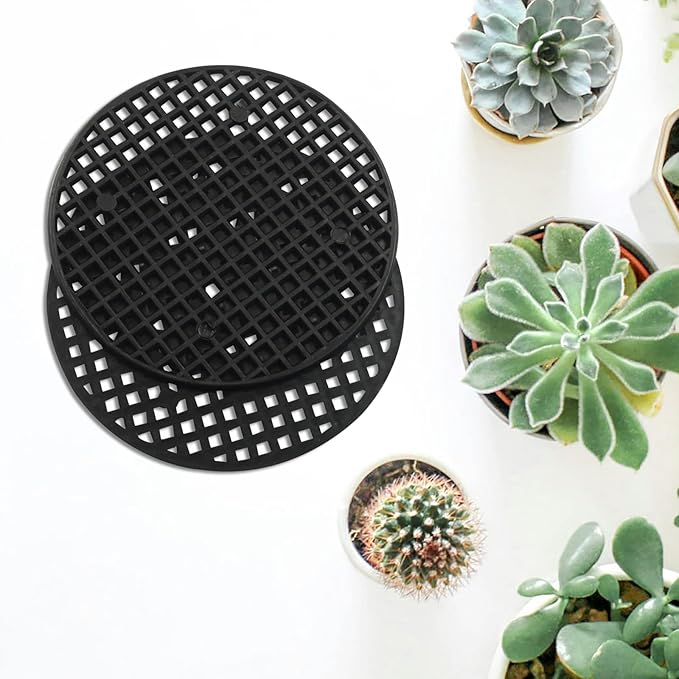 20pcs Plant Drainage Mesh Pads - 2.9 Inch Round Plastic Grid Mat, Breathable Soil Guard for Potted Plants, Bonsai (Black)