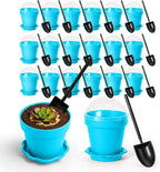 20 Pcs Nursery Pots with Humidity Dome, Cupcake Plant Nursery Pots with Bring A Plate and Shovel, Planting Cups for Seeds for Indoor Gardening and Plant Propagation(Blue)