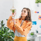 Yookeer 3 Pcs Hanging Air Plant Holder Rustic Style Air Plant Rack Hanger with Crystal Pendant and Chain Golden Geometric Metal Wall Window Display for Home Festival Wedding Decor, 3 Styles