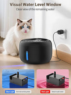 SIBAYS Cat Water Fountain, 3.5L/118oz Large Capacity Pet Water Fountain Cat Fountains for Drinking, Automatic Quiet Dog Water Bowl Dispenser with LED Light & Water Level Window(FS77, Black)